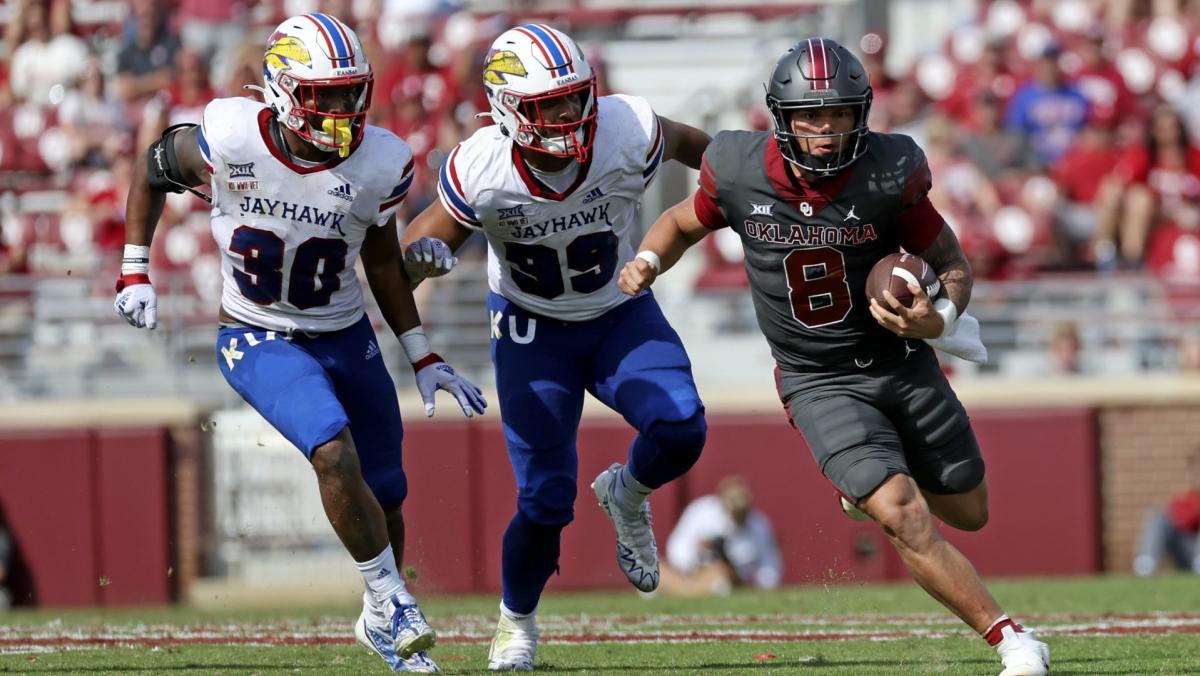 Oklahoma beats No. 19 Kansas 52-42 in Big 12 football game