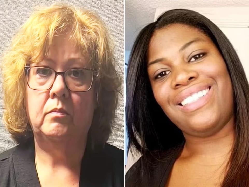 Susan Lorincz in her mugshot (left) and slain mother Ajike ‘AJ’ Owens (Marion County Sheriff’s Office/Ben Crump)