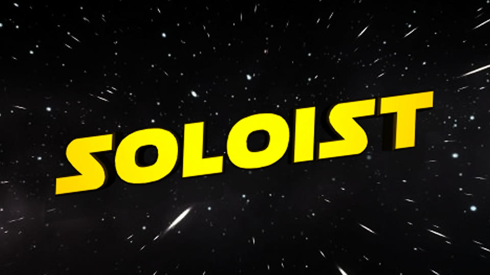 A shot of  font in the style of the Star Wars logo titled Soloist