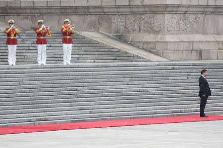 China's President Xi Jinping attends a welcoming ceremony for Tajikistan's President Emomali Rahmon outside the Great Hall of the People in Beijing, China August 31, 2017. REUTERS/Jason Lee
