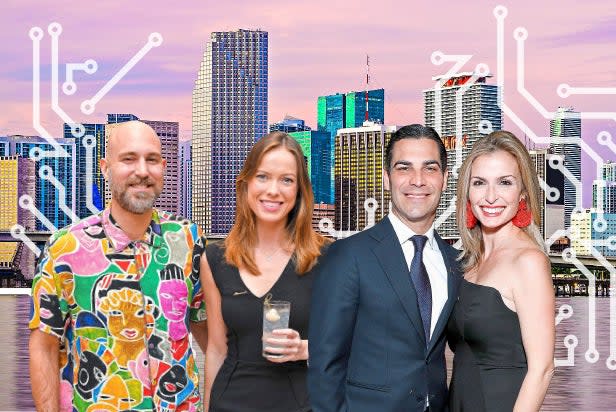 Investor Chris Adamo with Annabel Harvey, and Miami mayor Francis Suarez with wife GloriaEvening Standard