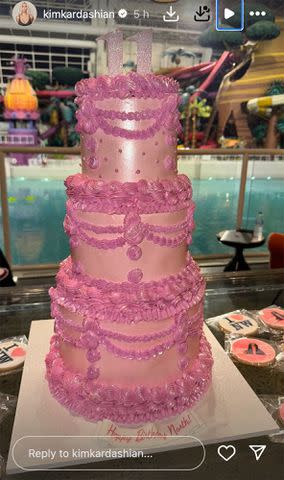 <p>Kim Kardashian/Instagram</p> Kardashian posted snaps of North's birthday cake and an indoor swimming pool at the mall