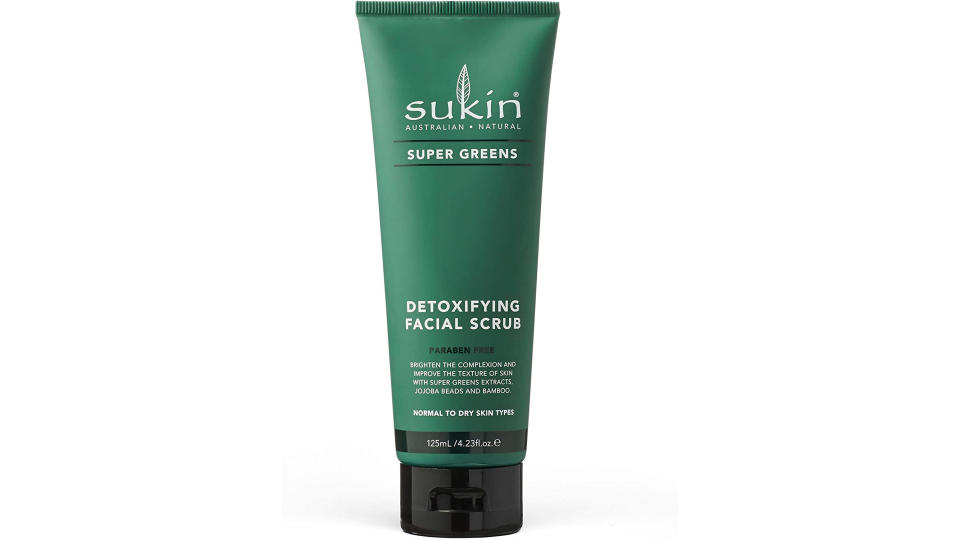 A tube of Sukin Super Greens Detoxifying Facial Scrub, 125ml. 