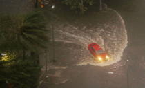 <p>A vehicle negotiates a flooded street in Manila as Typhoon Mangkhut continues to batter northeastern Philippines before dawn Saturday, Sept. 15, 2018 in Manila, Philippines.<br>The typhoon slammed into the Philippines’ northeastern coast early Saturday, its ferocious winds and blinding rain ripping off tin roof sheets and knocking out power, and plowed through the agricultural region at the start of the onslaught.<br>(Photo by Bullit Marquez, AP) </p>