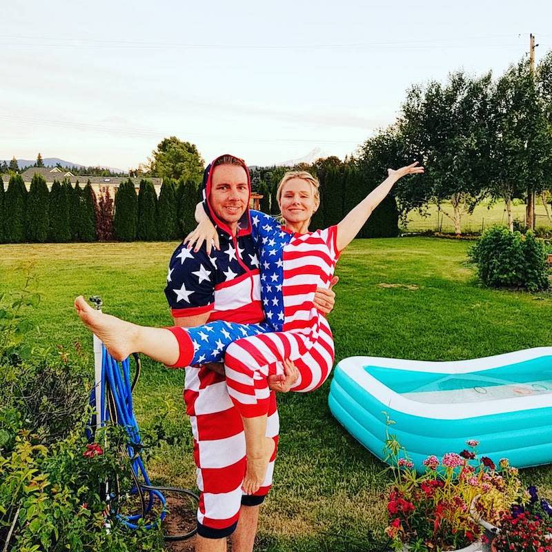 <p>Why are we not surprised that Dax Shepard and Kristen Bell have star-spangled onesies? The couple celebrated the holiday in Washington with an inflatable pool, naturally. “On behalf of Mt Hood, KB and myself, Happy 4th of July!” Shepard shared. (Photo: <a rel="nofollow noopener" href="https://www.instagram.com/p/BWIOO3IDrZC/?taken-by=daxshepard&hl=en" target="_blank" data-ylk="slk:Kristen Bell via Instagram;elm:context_link;itc:0;sec:content-canvas" class="link ">Kristen Bell via Instagram</a>) </p>