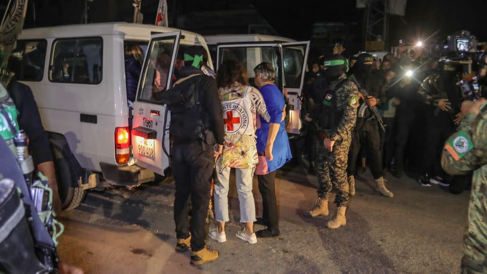 A hostage release, faciliated by ICRC workers in Gaza City, takes place on November 28, 2023. - Anadolu/Getty Images