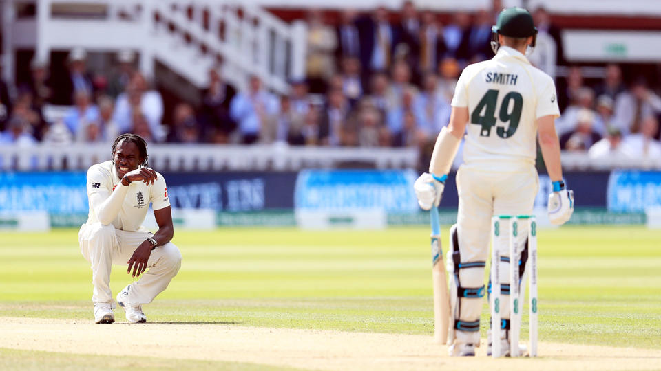 Jofra Archer, pictured here in action against Australia during the Ashes.