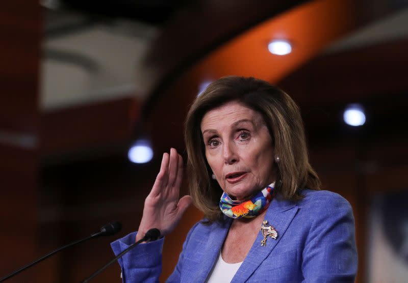 U.S. House Speaker Nancy Pelosi briefs reporters during weekly news conference on Capitol Hill in Washington