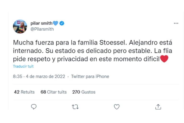 Alejandro está internado con un cuadro delicado, pero estable