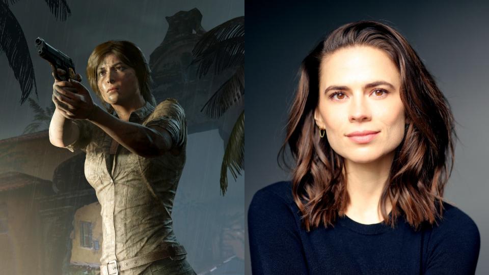 Hayley Atwell cast as Lara Croft in Tomb Raider anime series - image of Lara Croft from the games and Atwell