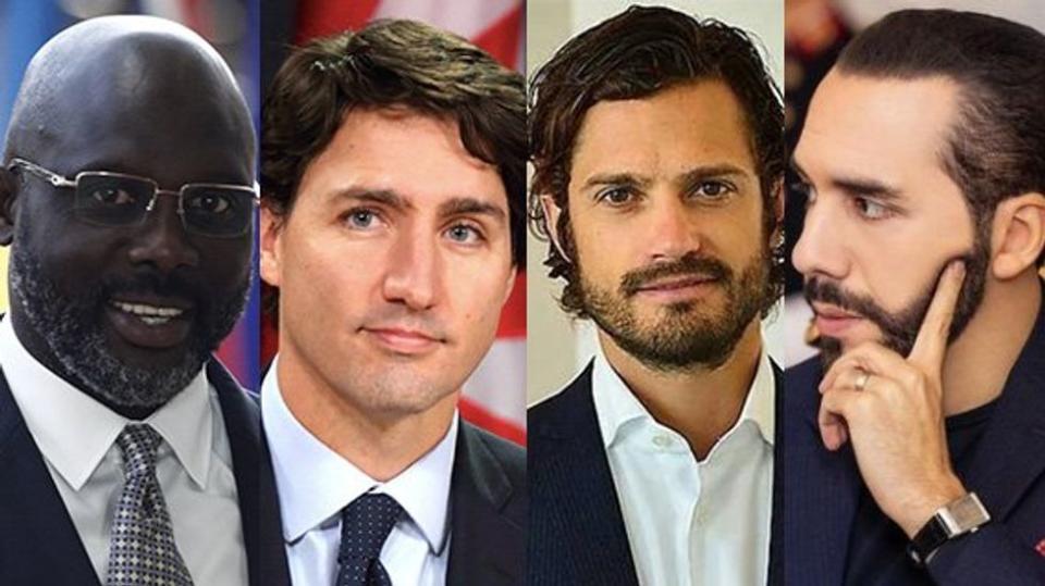 George Weah and Justin Trudeau and Prince Carl Philip and Nayib Bukele