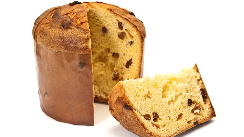 Sliced Panettone on white background 