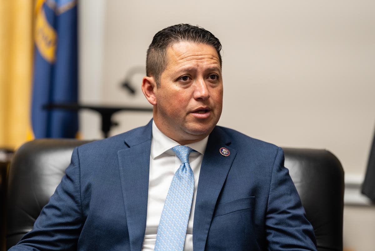 U.S. Rep. Tony Gonzales, R-San Antonio, gives an interview in his office at Rayburn House Office Building in Washington, D.C. on April 28, 2023. Gonzales is a member of the House Appropriations Committees.