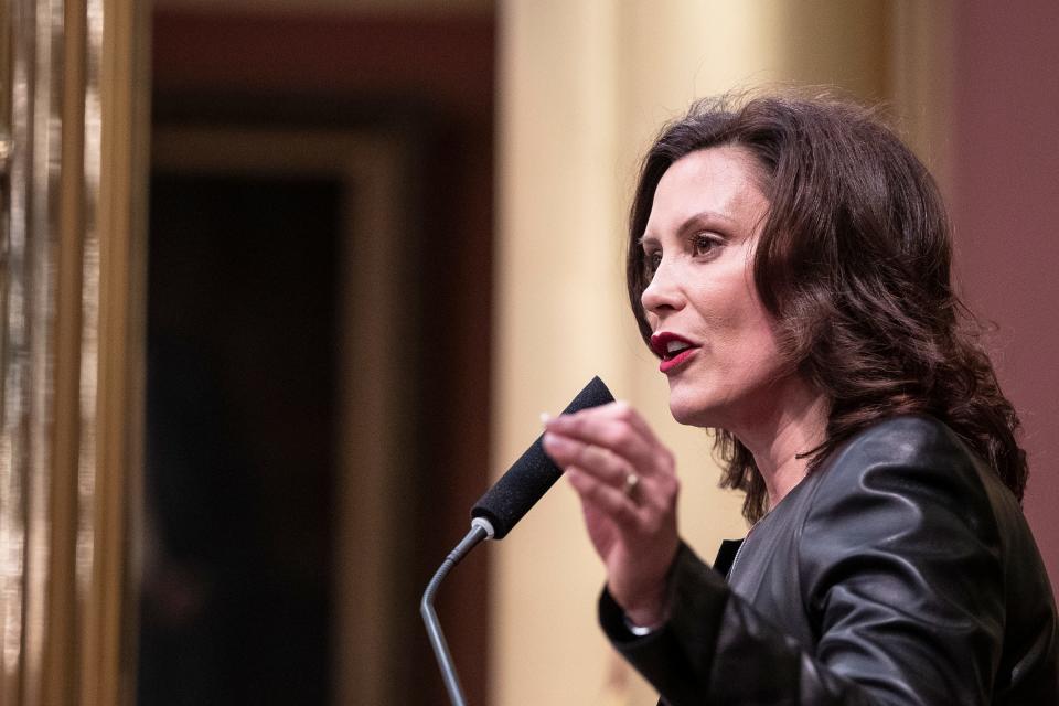 Governor Gretchen Whitmer delivers the State of the State address at the State Capitol in Lansing, Wednesday, Jan. 29, 2020.