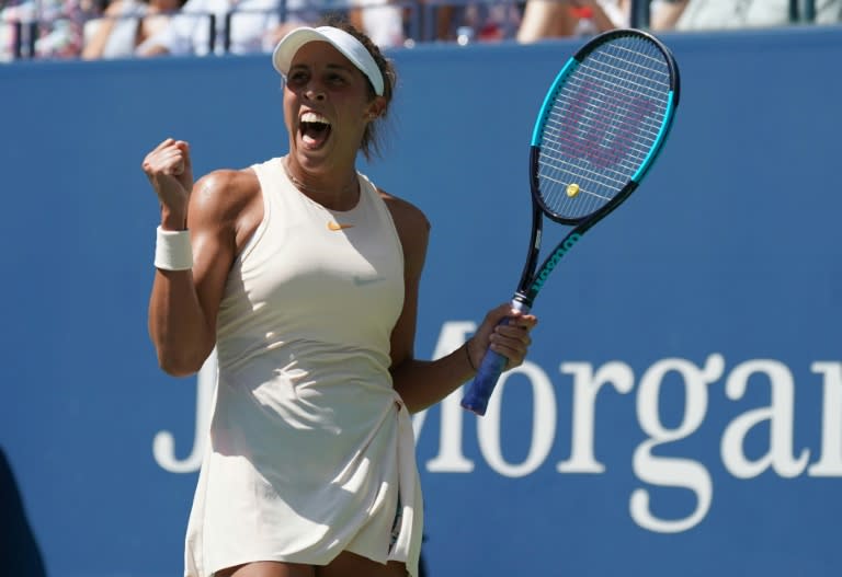 Back in the last-eight: Madison Keys reacts after winning against Dominika Cibulkova