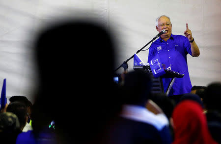 Malaysia's Prime Minister Najib Razak speaks during an election campaign rally in Kuala Lumpur, Malaysia May 1, 2018. REUTERS/Lai Seng Sin
