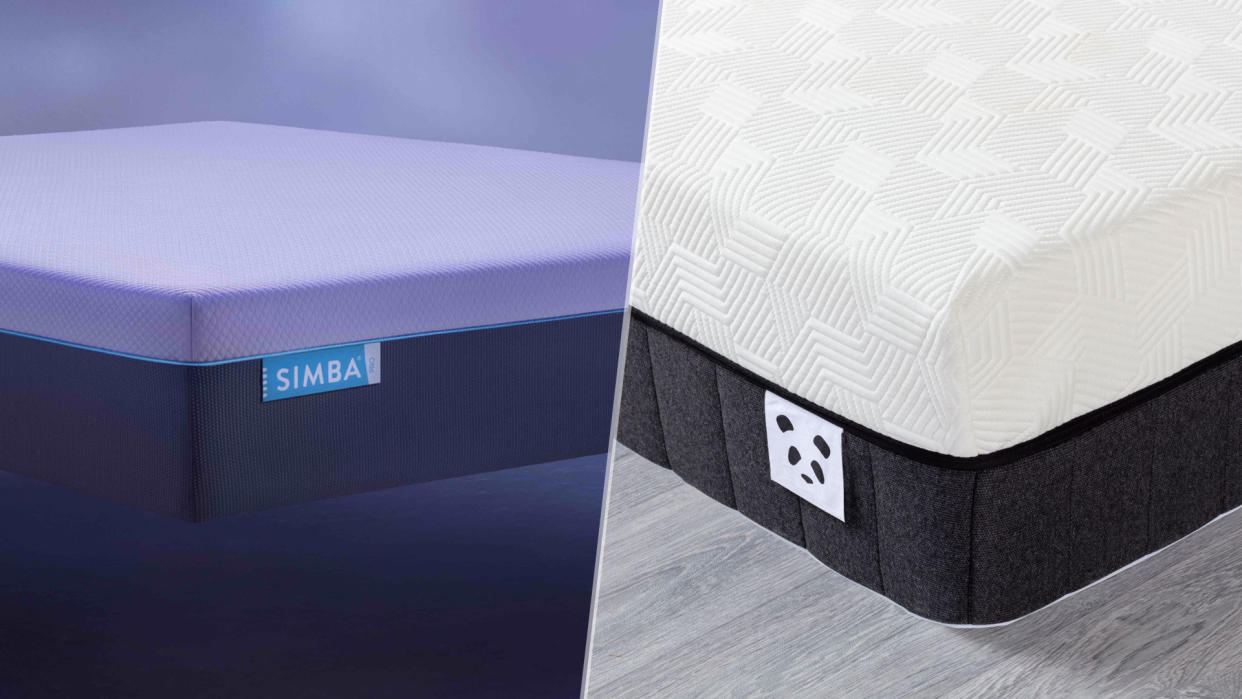  An image of the Simba Hybrid Pro mattress next to an image of the Panda Bamboo Hybrid mattress. 