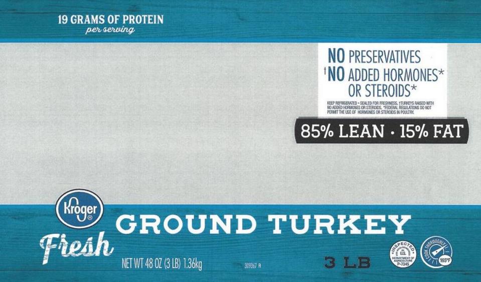 The label on the recalled Kroger Ground Turkey