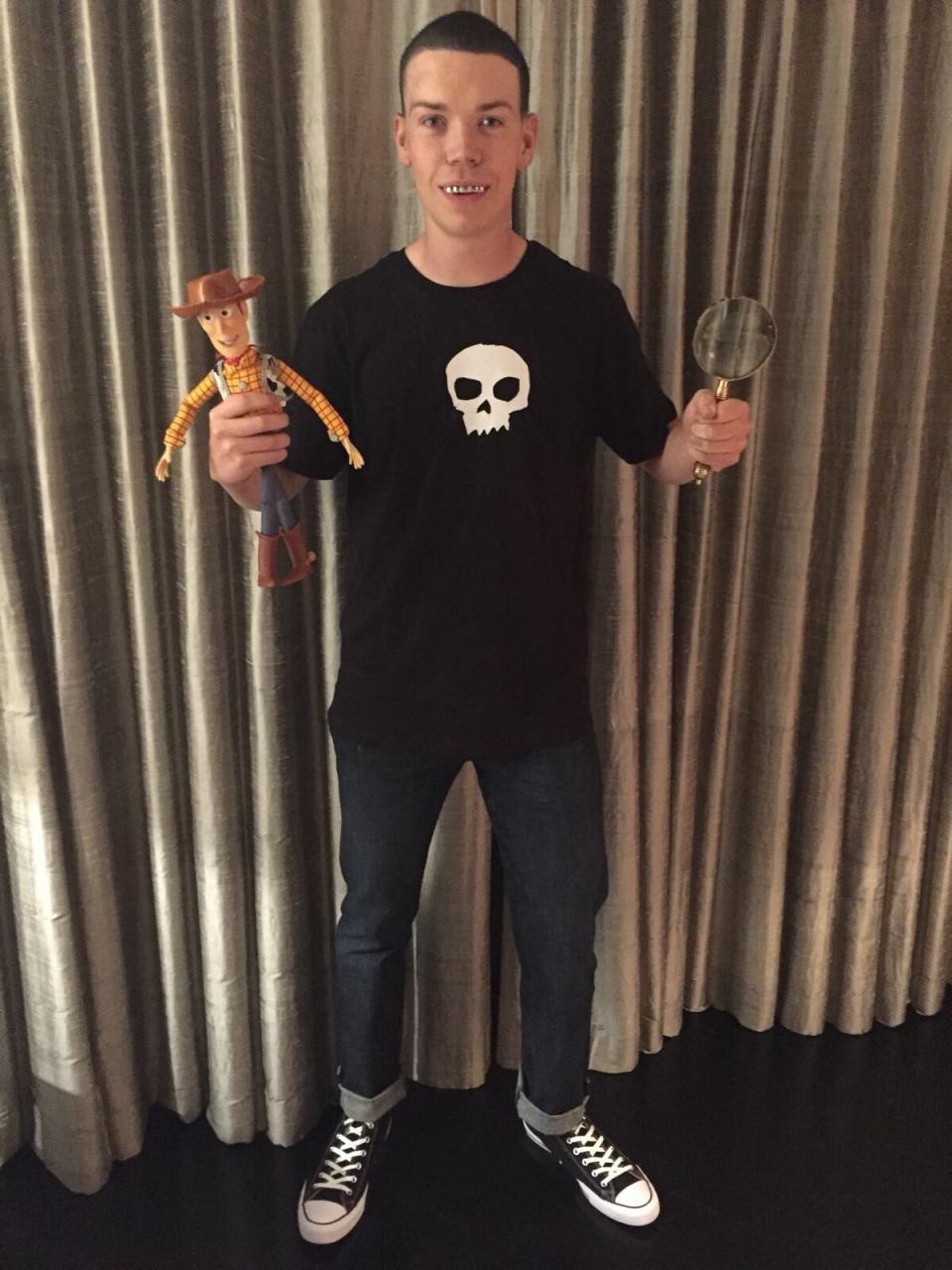 Will Poulter dressed like Sid from "Toy Story"