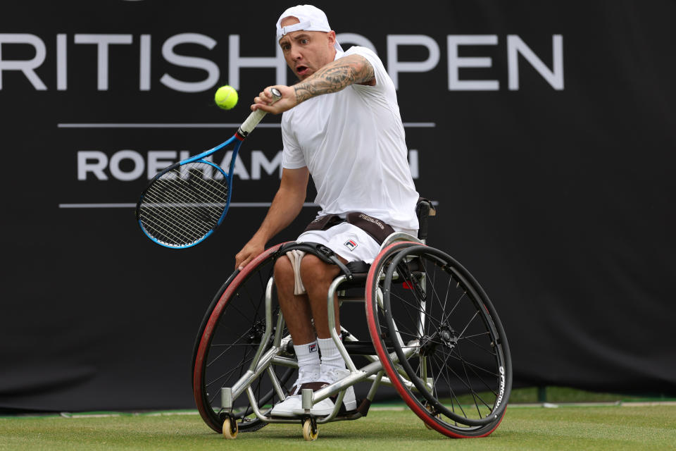 Andy Lapthorne in action against Heath Davidson at the Lexus British Open Roehampton (Alex Broadway/Getty Images for LTA)