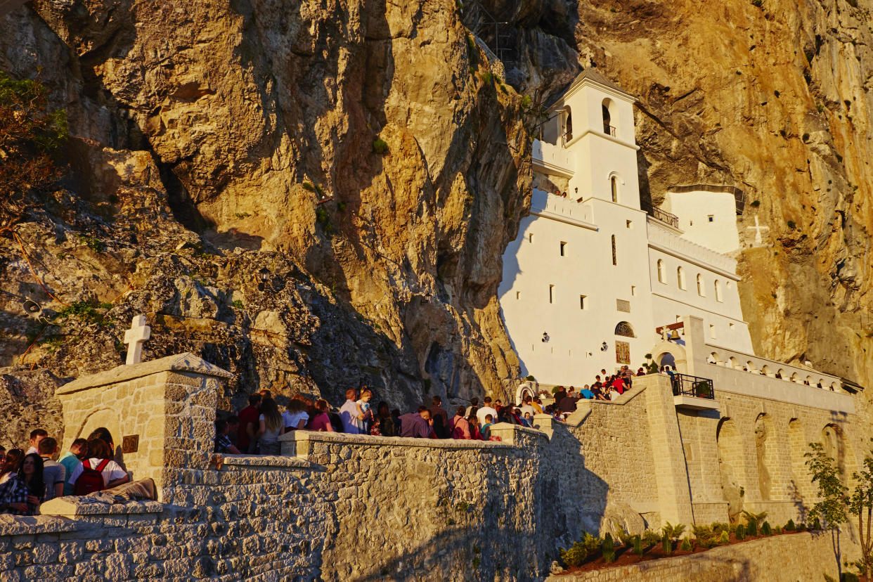 Montenegro Ostrog Orthodox monastery from 17 century, Piva valley.