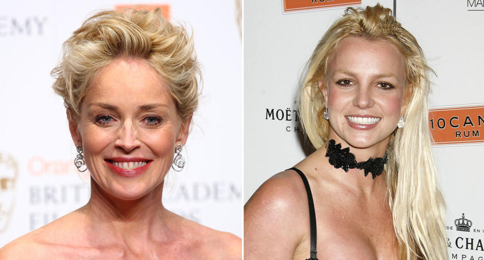 Sharon Stone and Britney Spears both pictured in 2007 (Getty)