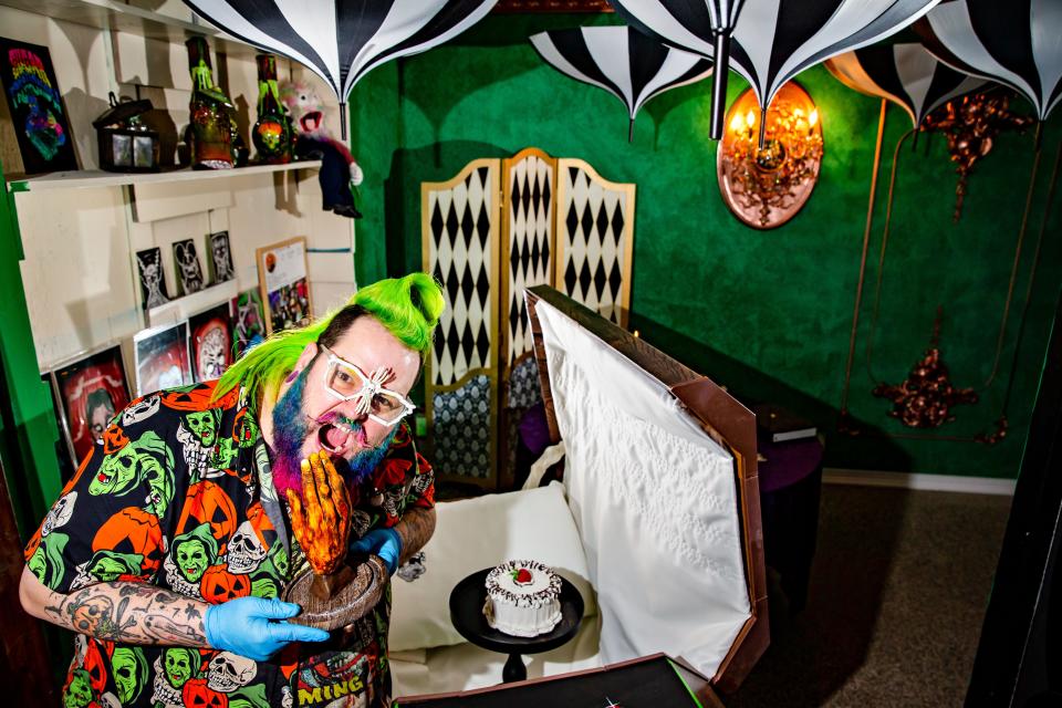 Andrew Fuller poses for a photo at his baking studio, Sugar Freakshow, at 3023 S.W. Ninth St. in Des Moines, Friday, March 11, 2022.