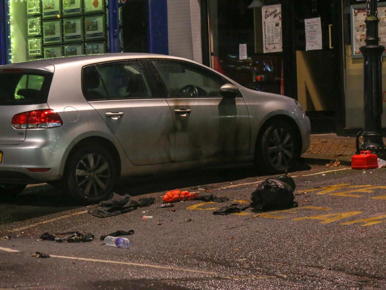 The scene outside the Queen's Head in Chislehurst, Bromley, southeast London, where a man allegedly set himself on fire on 8 December, 2019: UKNIP