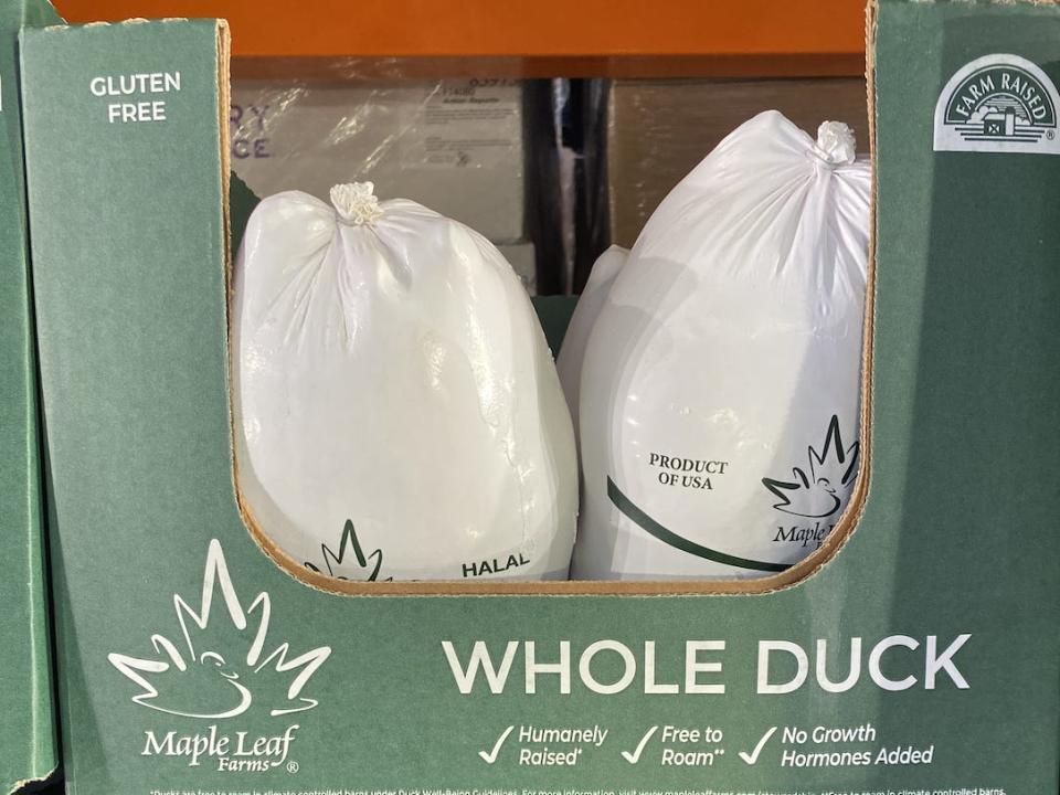 wrapped whole ducks in a green box at Costco