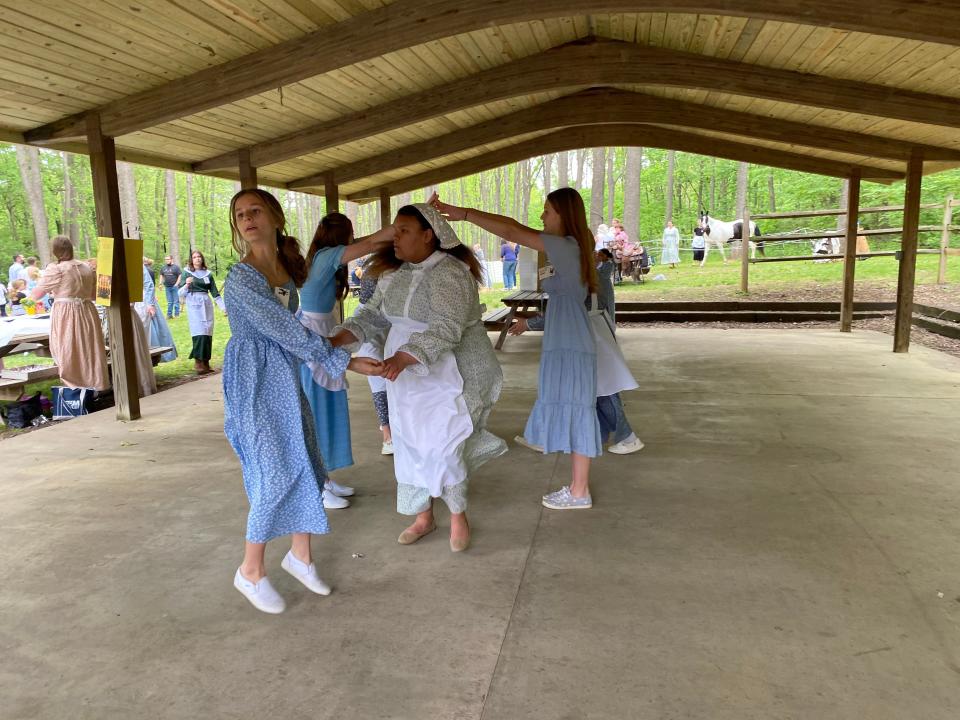 Square dancing was one of the projects at Greencastle-Antrim Middle School eighth-graders’ 2023 Cumberland Life Festival May 19 at Tayamentasachta.