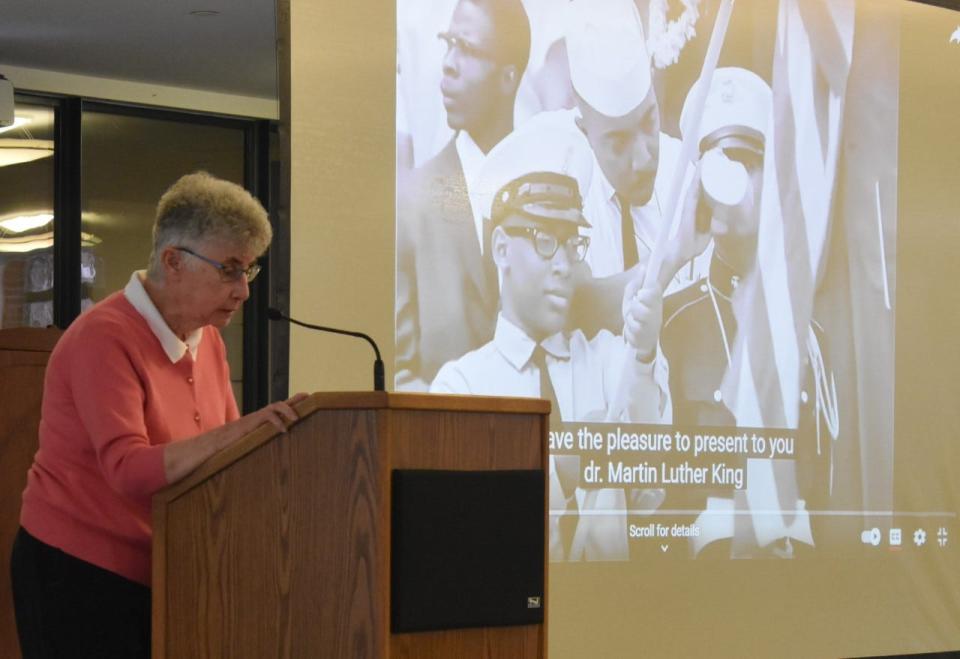 Elizabeth Walters, IHM of the Justice, Peace, and Sustainability Office, is pictured during Monday's Martin Luther King Jr. prayer service at the Sisters, Servants of the Immaculate Heart of Mary Motherhouse.