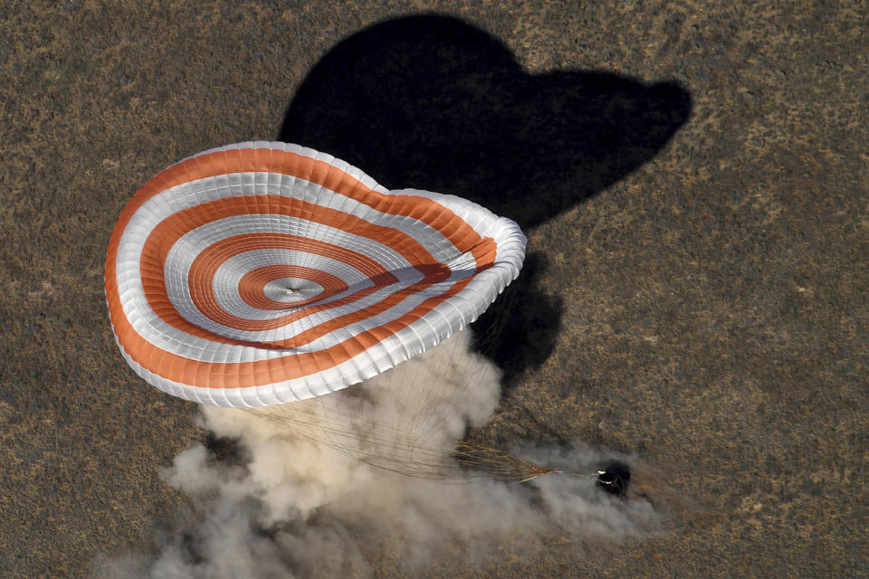 Soyuz MS-02 space capsule on the ground