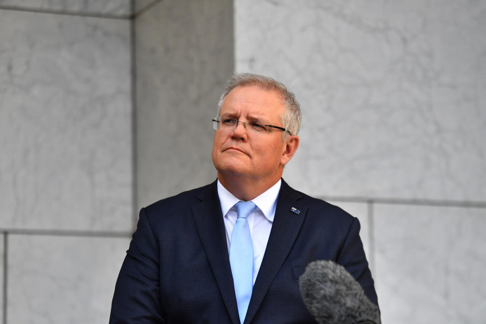 Prime Minister Scott Morrison speaks to the media at a press conference in Canberra, Tuesday, April 21, 2020. Source: AAP