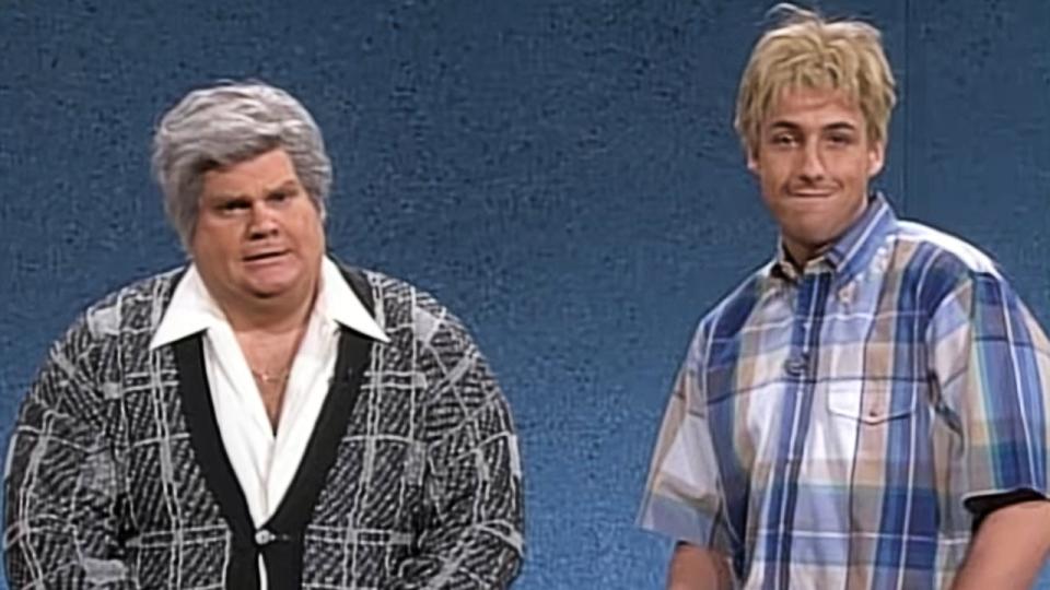 Chris Farley and Adam Sandler in the Saturday Night Live sketch 