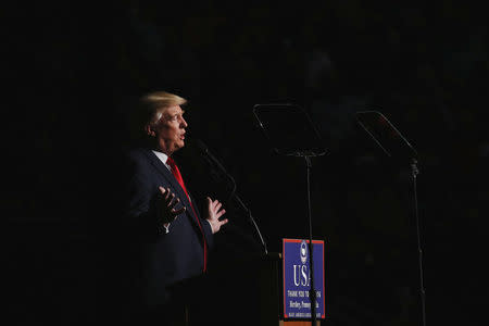 U.S. President-elect Donald Trump speaks during a USA Thank You Tour event in Hershey, Pennsylvania, U.S., December 15, 2016. REUTERS/Lucas Jackson