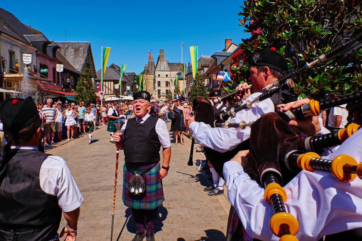 Aubigny-sur-Nère: here is a half-timbered French country town in a Caledonian cloak. The Saltire is ubiquitous - Credit: Tuul and Bruno Morandi / Alamy Stock Photo