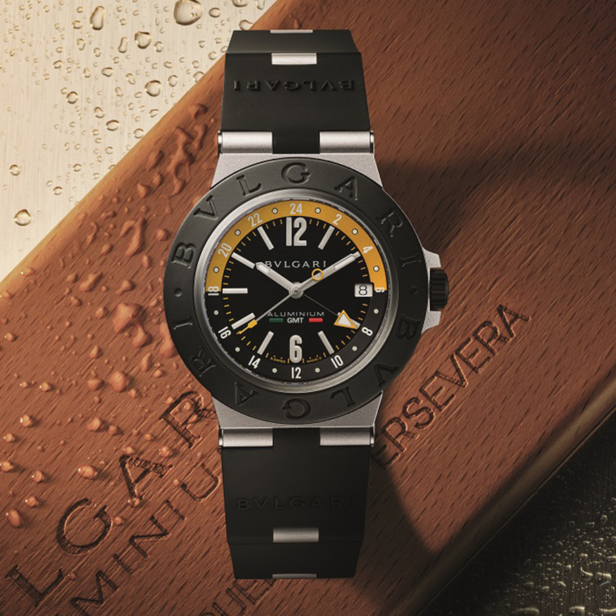 BVLGARI Aluminium GMT Amerigo Vespucci Limited Edition｜鋁合金錶殼／錶徑40mm／BVL 192自動上鍊機芯／時、分、秒、日期及第二地時間指示／動力儲存約50小時／防水約100米／限量1000只／定價NT$122,200