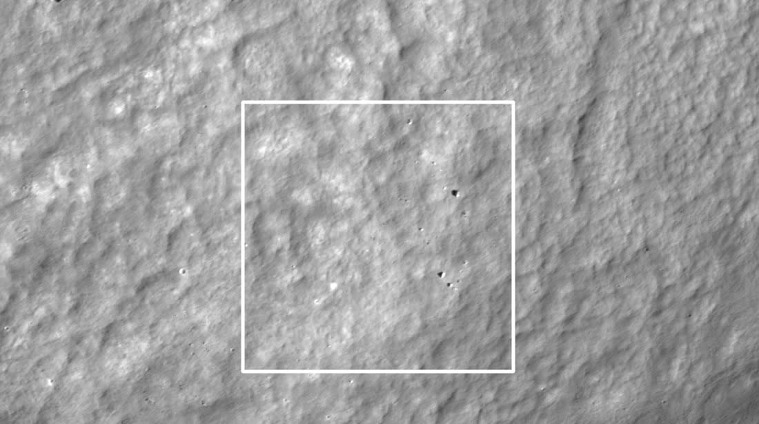  The Hakuto-R private Japanese moon lander’s impact site, as seen by the Lunar Reconnaissance Orbiter on April 26, 2023, the day after the attempted touchdown. 