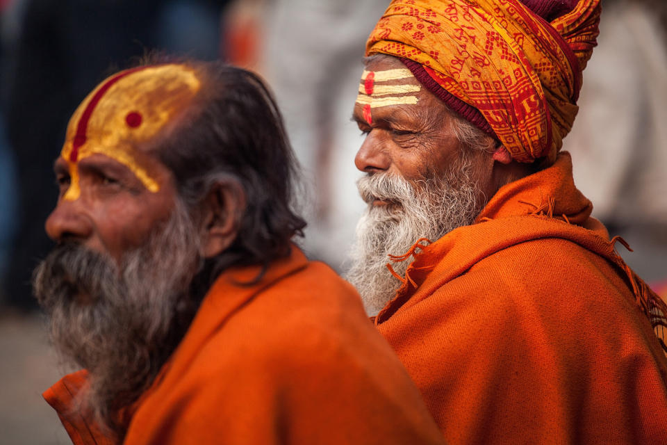 KATHMANDU, NEPAL - FEBRUARY 17:  A Shadu, or holy man, sits inside Pashupatinath temple during the celebration of the Maha Shivaratri festival on February 17, 2015 in Kathmandu, Nepal. 