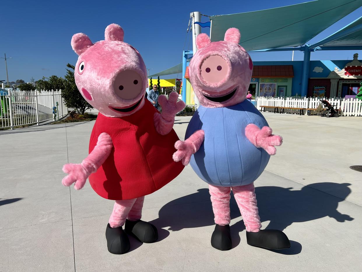 Snort! Peppa and her little brother, George, greet guests, pose for photos and perform in shows throughout the day at Peppa Pig Theme Park. (Photo: Terri Peters)