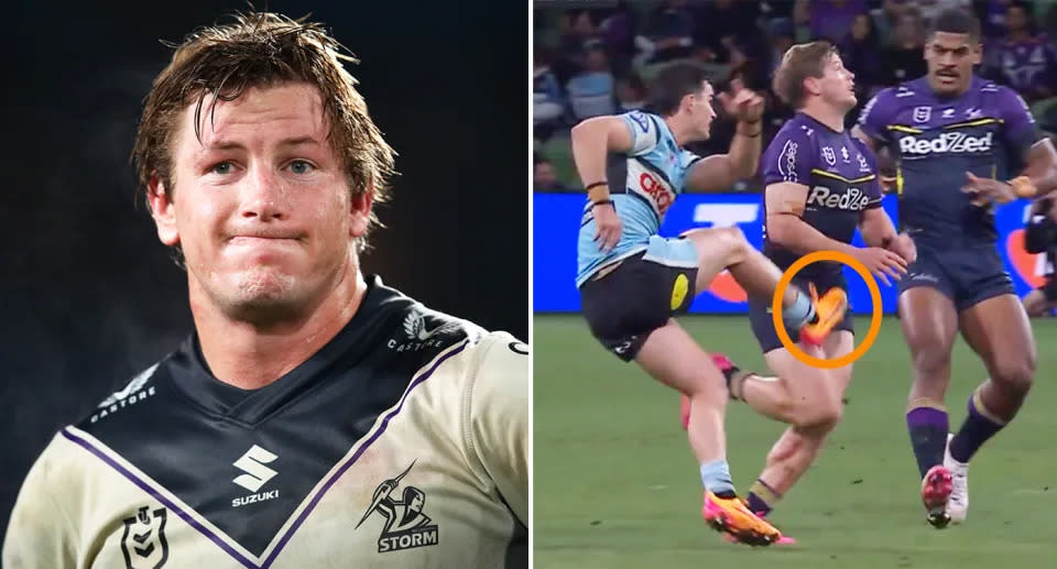 Seen here, Melbourne Storm captain Harry Grant playing against Cronulla in the NRL. 