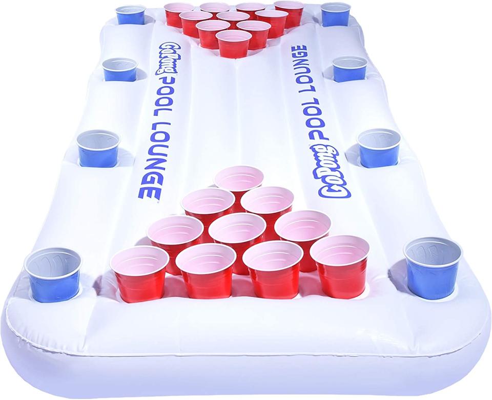 Inflatable beer pong table for pool