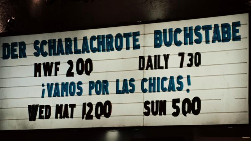 A marquee for the film "Der Scharlachrote Buchstabe" seen in the movie "Easy A."