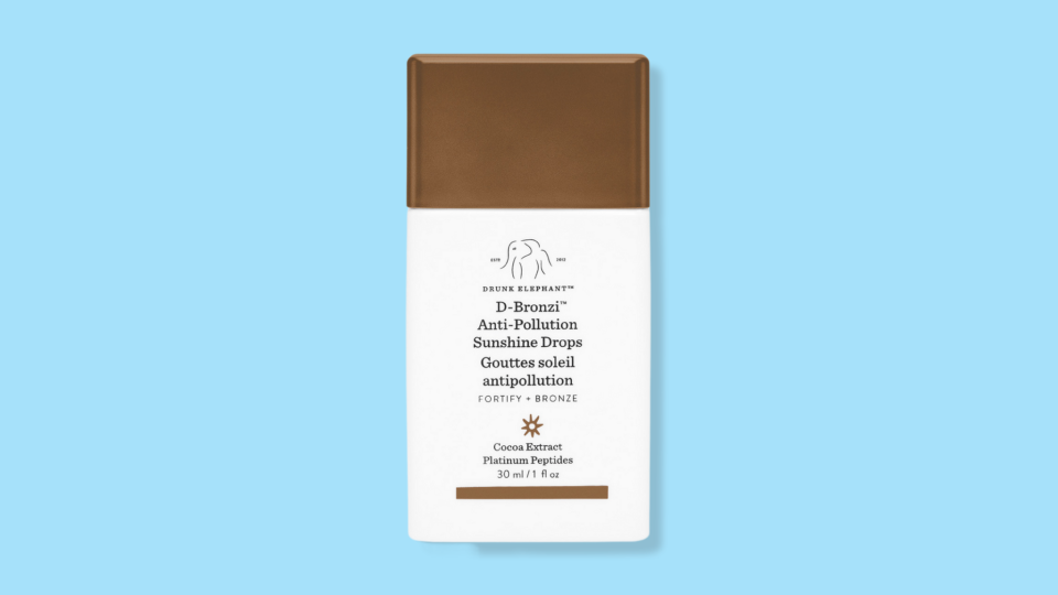 Flaunt a faux sun-kissed glow with the Drunk Elephant D-Bronzi Anti-Pollution Sunshine Drops.