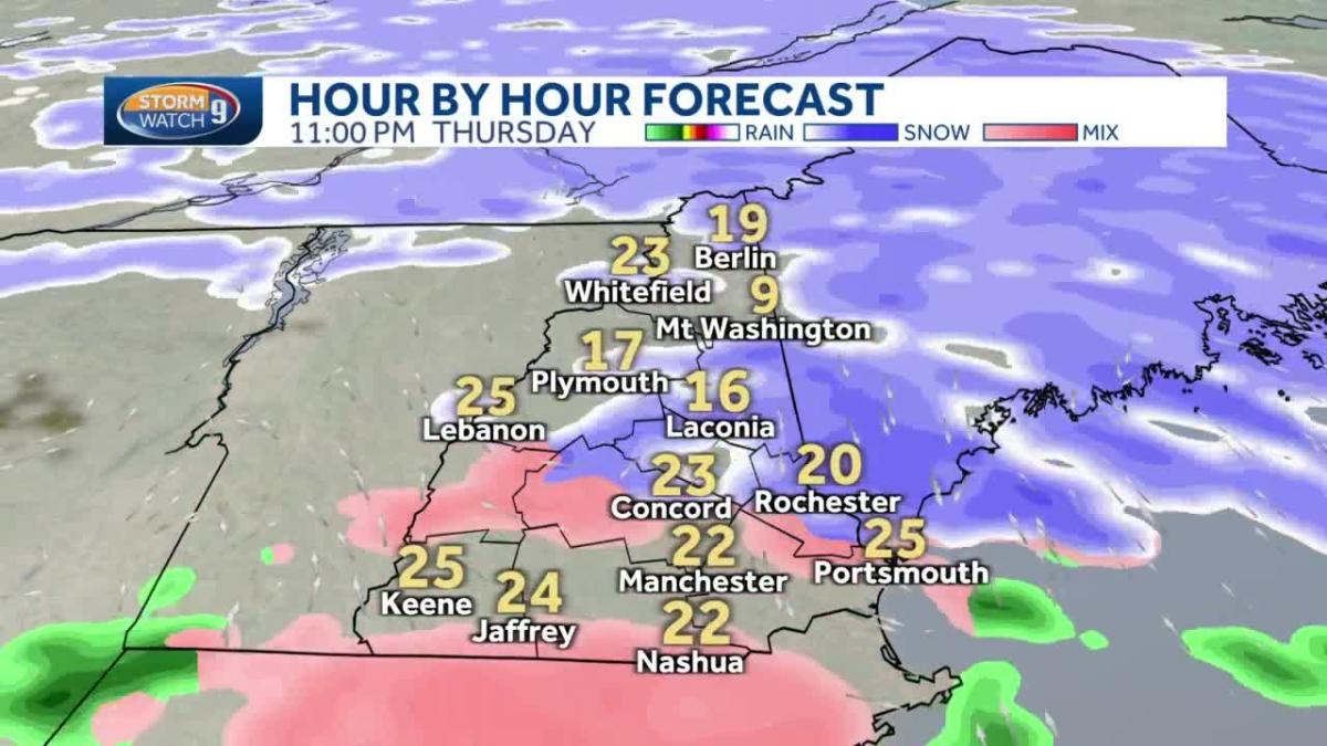 New Hampshire hourly timeline More showers Thursday before winter