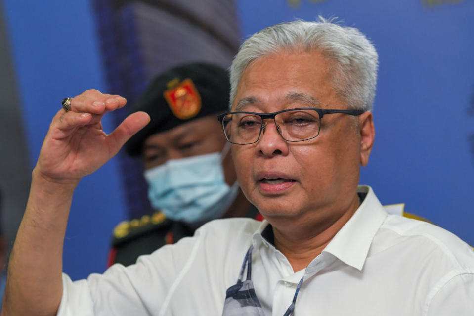 Senior Minister (Security Cluster) Datuk Seri Ismail Sabri Yaakob speaks to members of the media after officiating a groundbreaking ceremony in Jalan Bernama, Kuala Lumpur, April 2, 2021. — Bernama pic