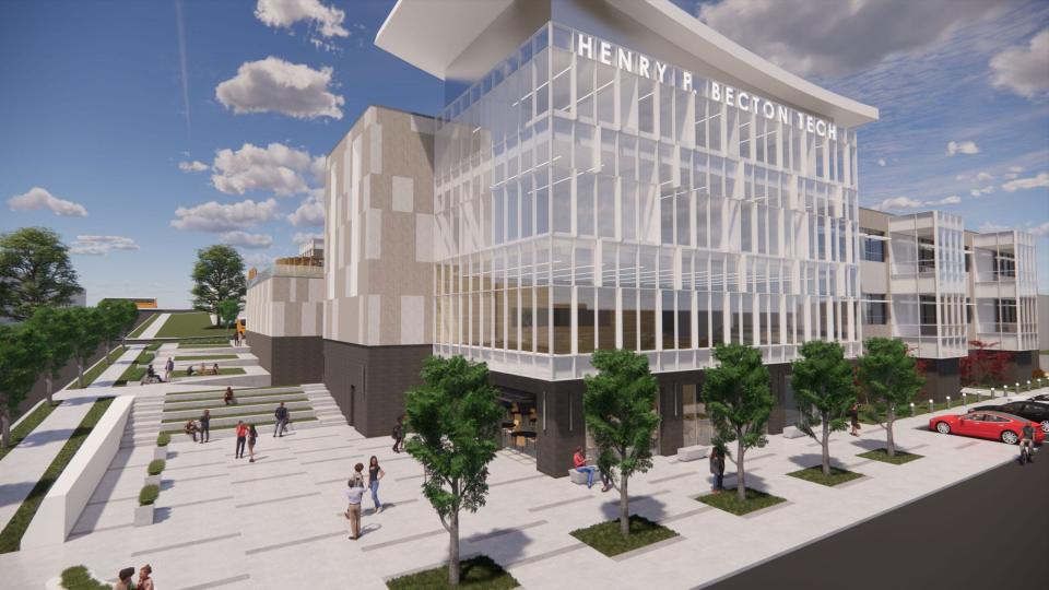 A rendering showing a proposed $55 million referendum plan for Henry P Becton Regional High School in East Rutherford.