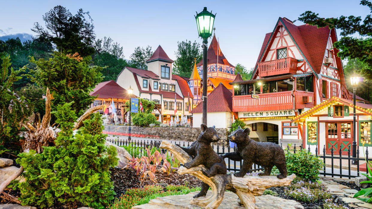 Helen, Georgia, USA - May 7, 2013: The square in the Appalachian town of Helen.