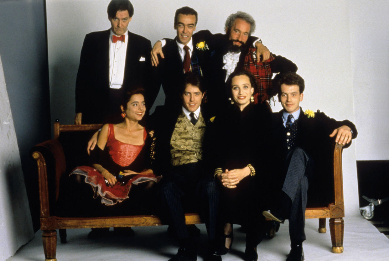 James Fleet, John Hannah, Simon Callow: Charlotte Coleman, Hugh Grant, Kristin Scott-Thomas and David Bower - the cast of Four Weddings. (Alamy)