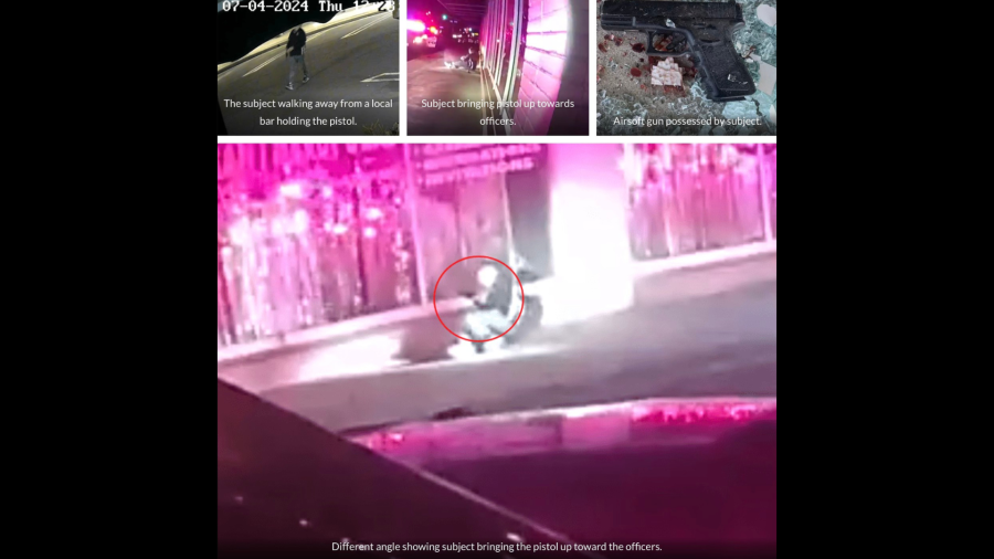 Images from the Hemet Police Department showing Jimmy Lopez moments before he was shot and killed on July 4, 2024. Lopez's airsoft gun was also recovered at the scene. (Hemet Police Department)